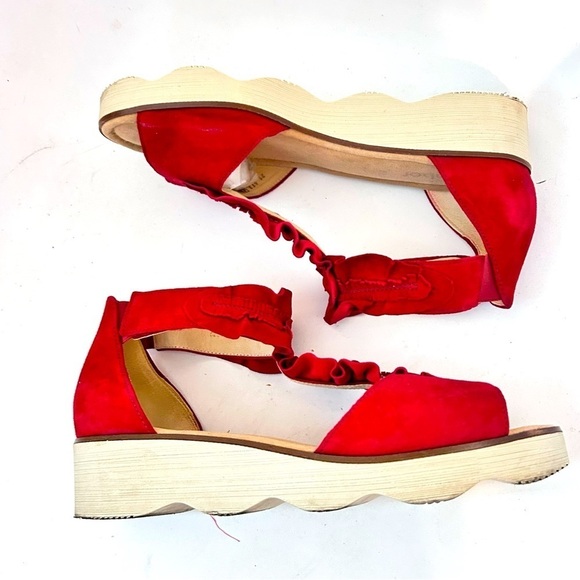 GABOR Olin Ruffled Suede Leather T-Strap Comfort Wedge Sandal Size us 10.5 / 11 - Picture 8 of 14